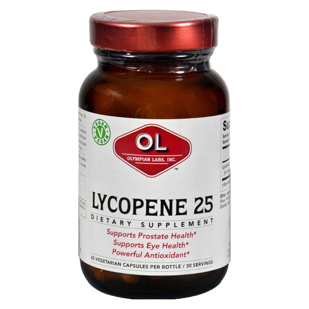 Olympian Labs Lycopene 25mg, Potężny przeciwutleniacz Wspomaga Oko, Prostate & Heart Health, Gluten Free, Non-GMO, 60 Kapsułki wegańskie