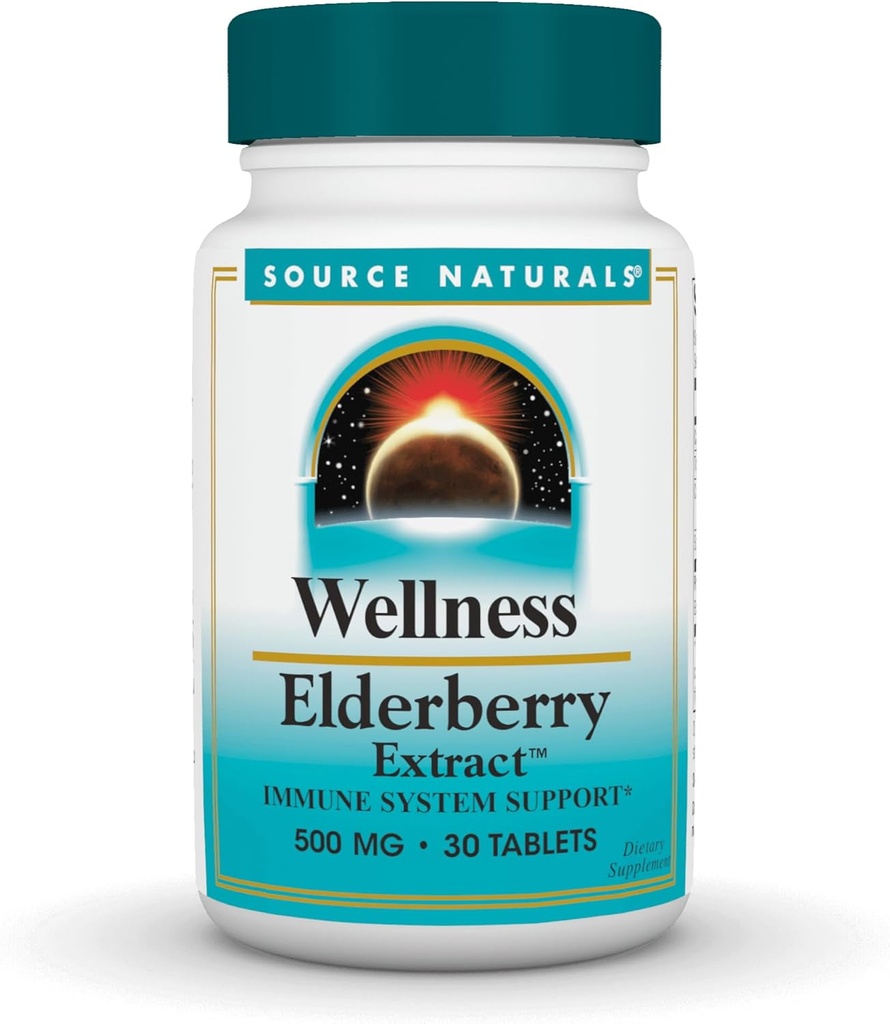 Źródło Naturals Wellness Elderberry Extract, 500 mg dla wsparcia systemu immunologicznego * - 30 tabletek