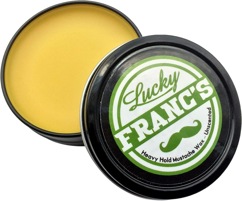 Lucky Franc 's Unscented Mustache Wax for Men. Strong Frim Hold Stache Wax For Men' s Grooming. Wszystkie naturalne Scent Free Formuła z woskiem pszczeli i oleju kokosowego. USA wykonane wąsy Styling Wosk 2 uncje