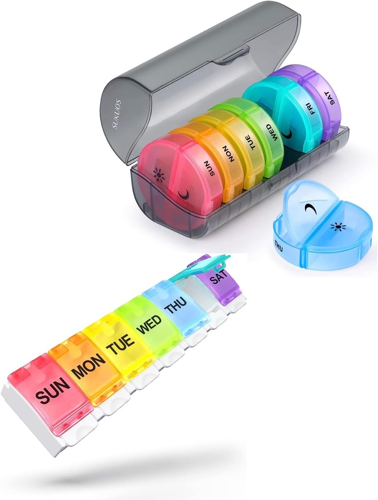 2 Pakiet Cotygodniowy Pill Organizer, Sukuos Daily Pill Box 7 Day Pill Cases for Vitamin, Oleje rybne lub suplementy, BPA Free