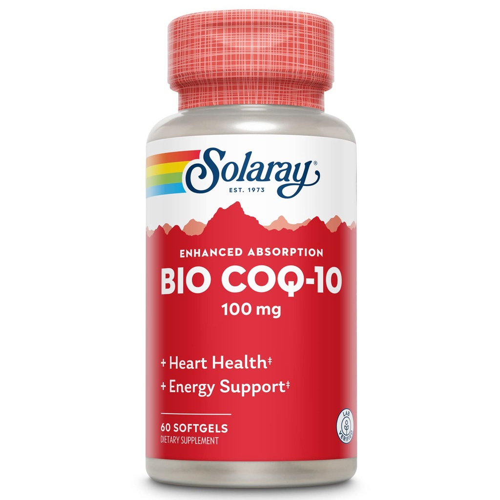 SOLARAY Bio CoQ- 10 100 mg co 124; Zwiększona absorpcja preparatu w dawce 124; Witaminy A & E w dawce 124; Zdrowe Serce i Wspomaganie Energetyki Komórkowej (60 CT)