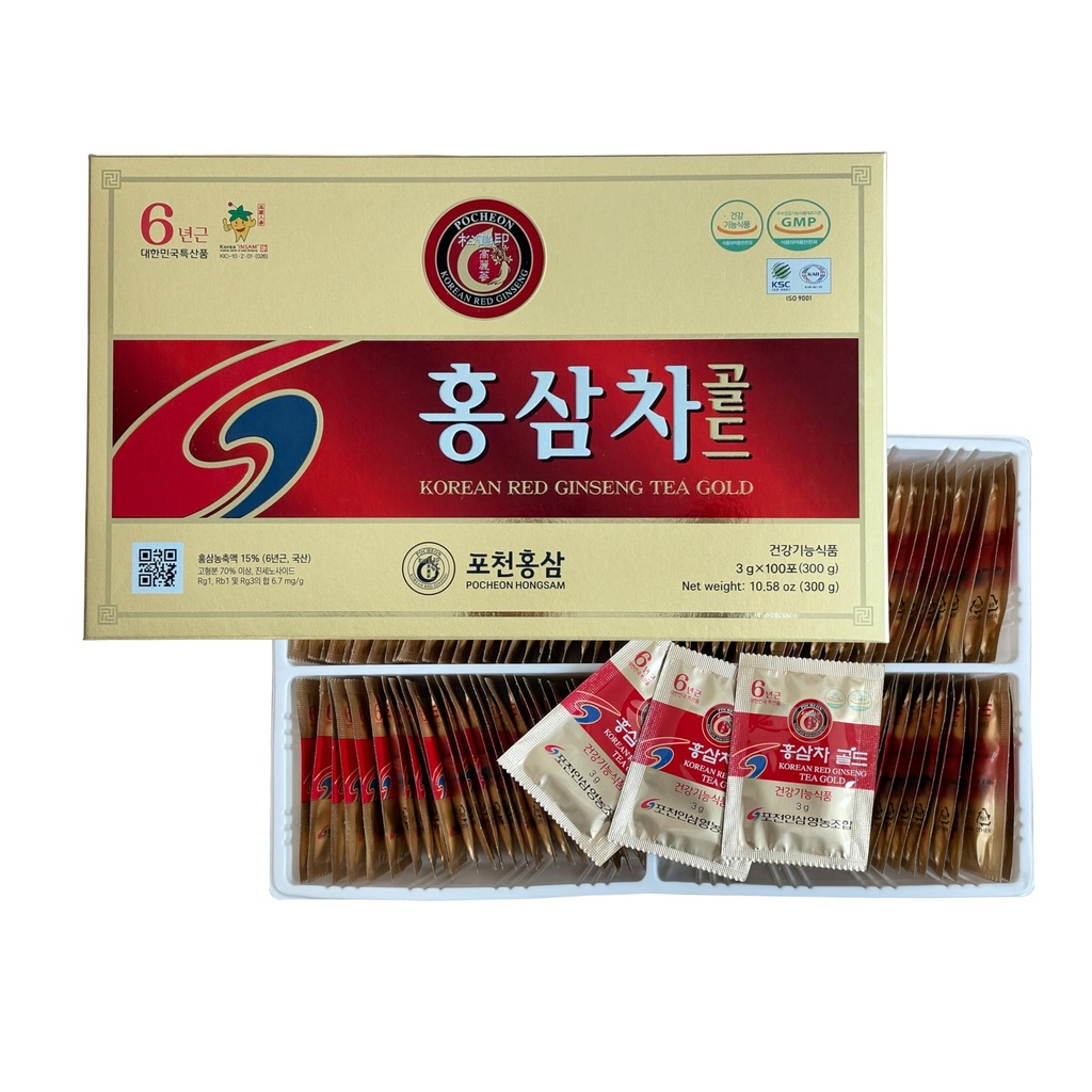 Pocheon 300g (10.6oz), koreański 6Years Panax Red Ginseng Root Extract Tea Gold, 100 Tea Bags, 15% Ginseng Extract, Naturalne wsparcie immunologiczne