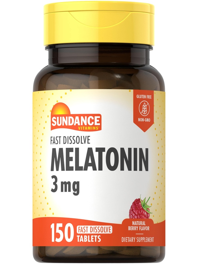 Sundance Melatonina Szybko Rozpuścić 124; 3 mg 124; 150 Szybkie Rozpuścić Tabletki 124; Natural Berry Flavor 124; Wegetariański, Non-GMO i gluten