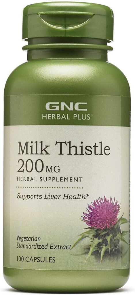 GNC Herbal Plus Mleko Thistle 200mg Suplement, Wegetarianin, Wspiera zdrowe czynności wątroby, 100 Służenie