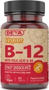 DEVA Vegan Witamina B12 Szybko rozpuszczalny Suplement - Once- Per- Day Complex z 1000 Mcg Methylcobalamina B12, Kwas foliowy, B6 - Lemon Flavor - 90 Rozpuszczalne tabletki,