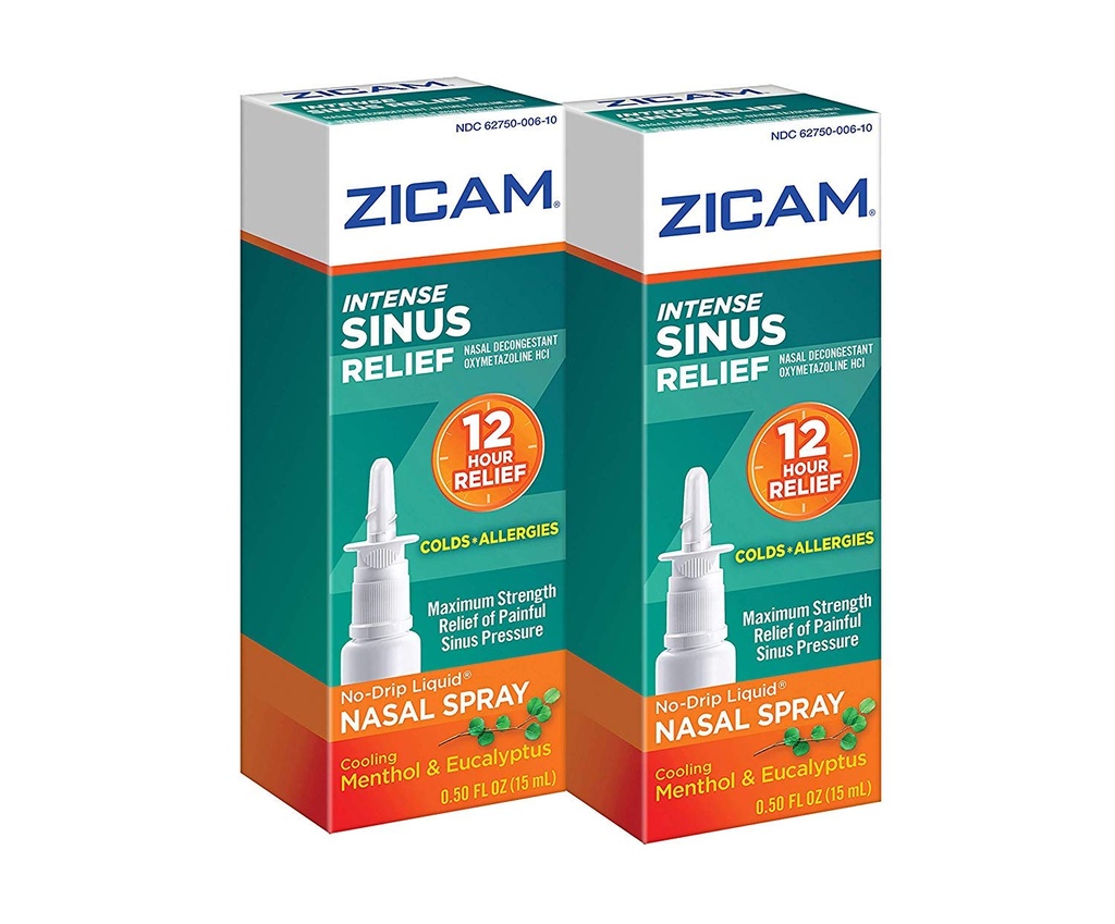 Zicam Intensywna Relief zatokowy No- kroplówka Rozpylacz do nosa z chłodzeniem Menthol & Eukaliptus, 0,5 unce (Opakowanie po 2)