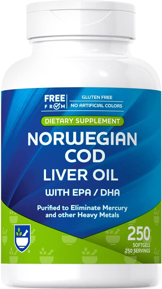 Rite Aid Cod Liver Oil Softgels 250 Hrabia, z EPA i DHA, Wspomaga serce, Mózg i Vision Health