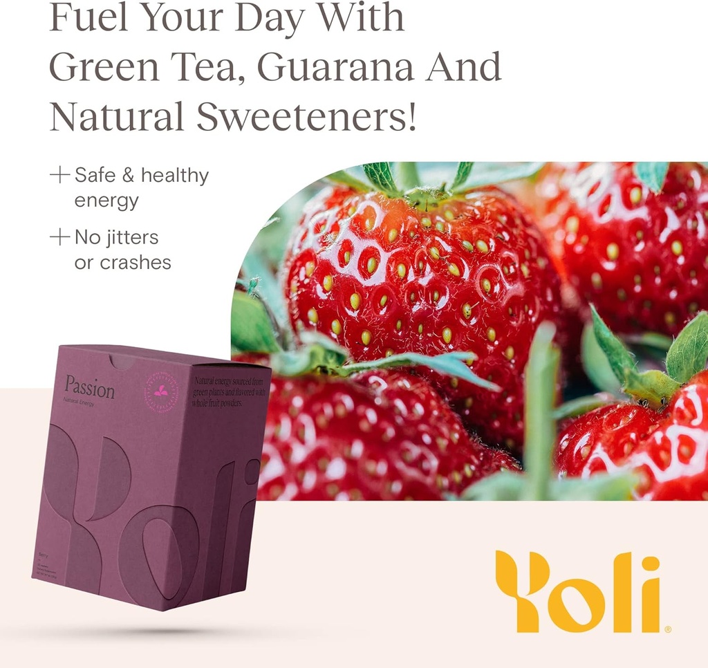 Yoli ® Passion Energy Drink Powder Mix - Naturalna energia Drink Mix for Endurance and Stamina, 30 Pakiety - Berry