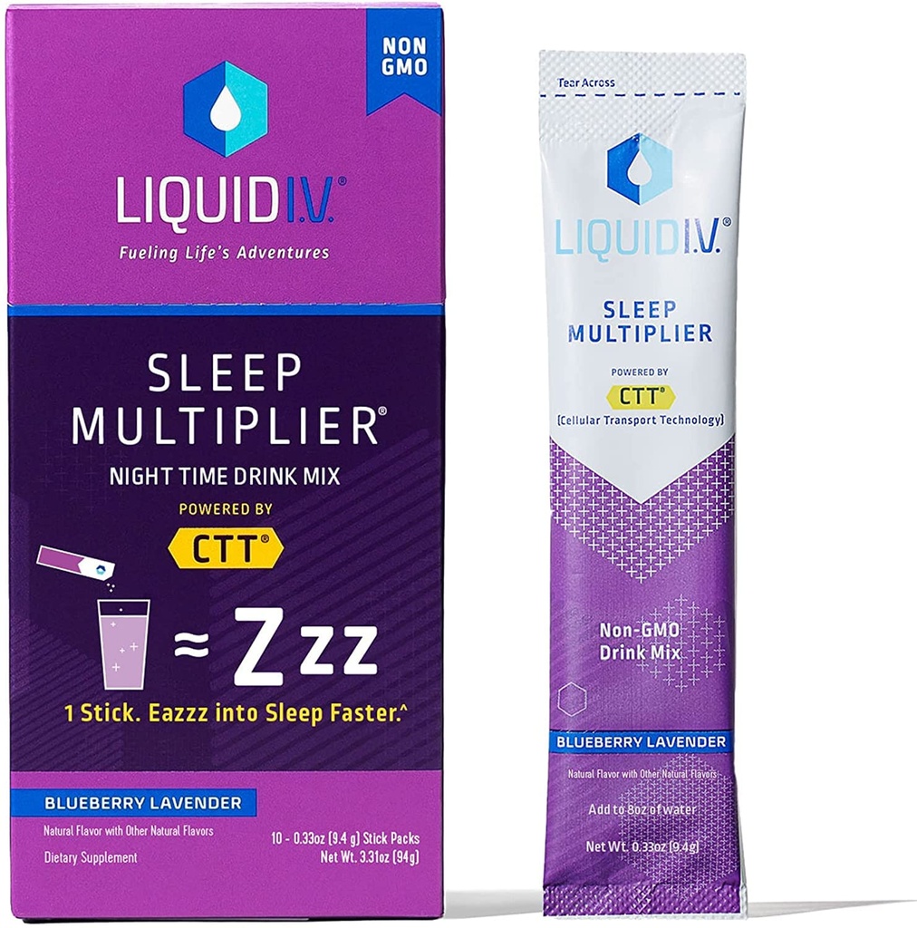 Płyn I.V. ® Nawodnienie Multiplier ® + Sleep - Blueberry Lavender - Electrolyte proszek napój mieszanki pakiety 124; Wygodne Single- Serving Sticks 124; Non-GMO 124; 10 Słupki (Opakowanie 1)