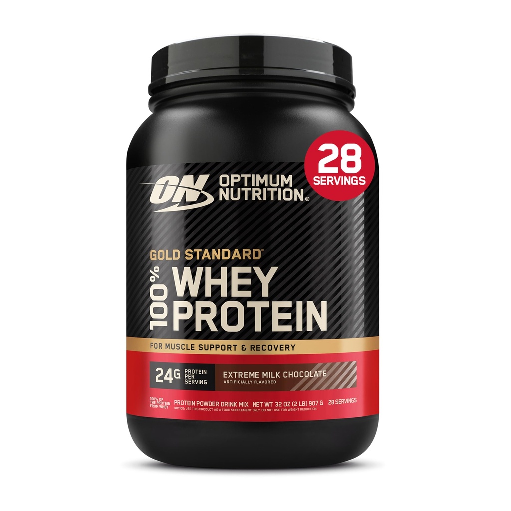 Optimum Nutrition Gold Standard 100% Proszek z białka serwatkowego, Czekolada z mleka ekstremalnego, 2 Funt (Opakowanie po 1) (Opakowania maja Vary)