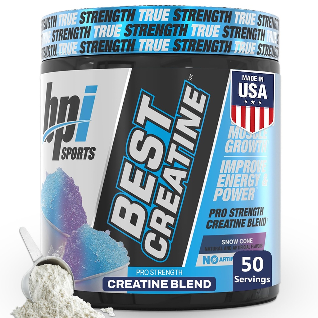 BPI Sports Best Creatine - Monowodny proszek dla kobiet i mężczyzn, sól himalajska - Siła, Pompa, Wytrzymałość, Wzrost mięśni, Definicja mięśni - No Bloat - Śnieg - 50 porcji - 10.58 Oz