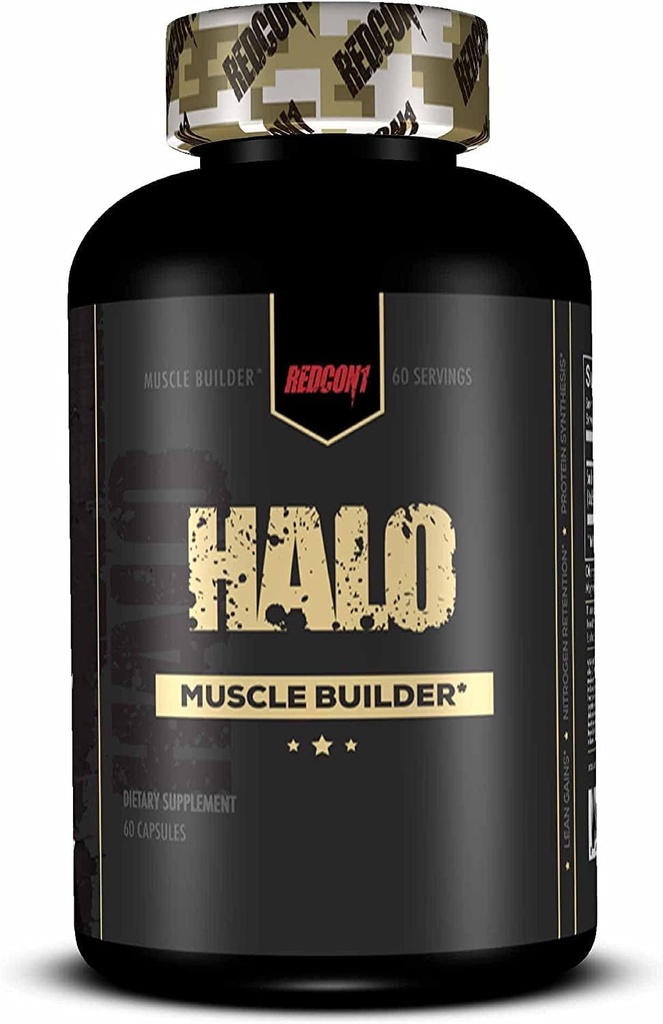 REDCON1 Halo Muscle Builder Supplement - Gluten Free + Keto Friendly to Support Muscle Mass Growth - Zawiera chiński ekstrakt korzeniowy Smilax, aby poprawić zatrzymanie azotu (60 kapsułki)
