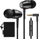 LUDOS OMNITONE Słuchawki przewodowe w uszach słuchawki, 5 lat gwarancji, Słuchawki z mikrofonem, 3,5 mm Jack Corded Ear Buds, Videokonferencja dla iPhone, Samsung, Komputer, Laptop, Dzieci, Studenci szkół