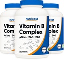 Kompleks witaminy B o dużej mocy Nutricost 462mg, 240 kapsułek (3 butelki) - z witaminą C