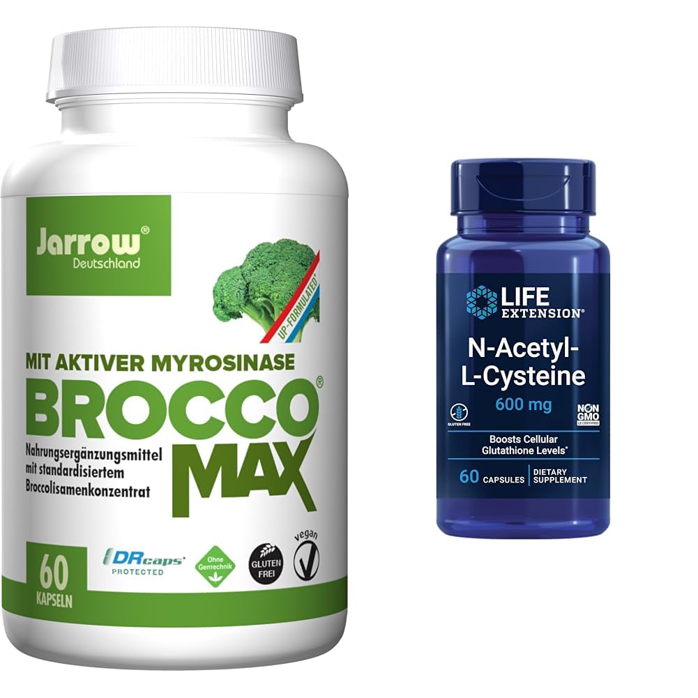 Jarrow BroccoMax Sulforaphane Generator i Life Extension N- Acetyl- L- Cysteina Immune & Research Support Bundle, 60 Licz każdy