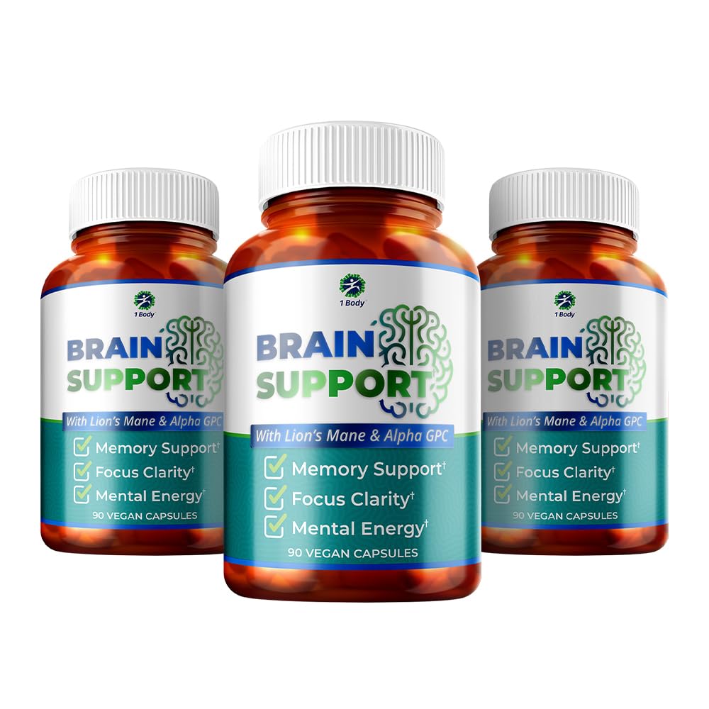 1 Body Brain Support Triple Pack, Alpha GPC i Lion 's Mane Extract, 90 Kapsułki Każdy