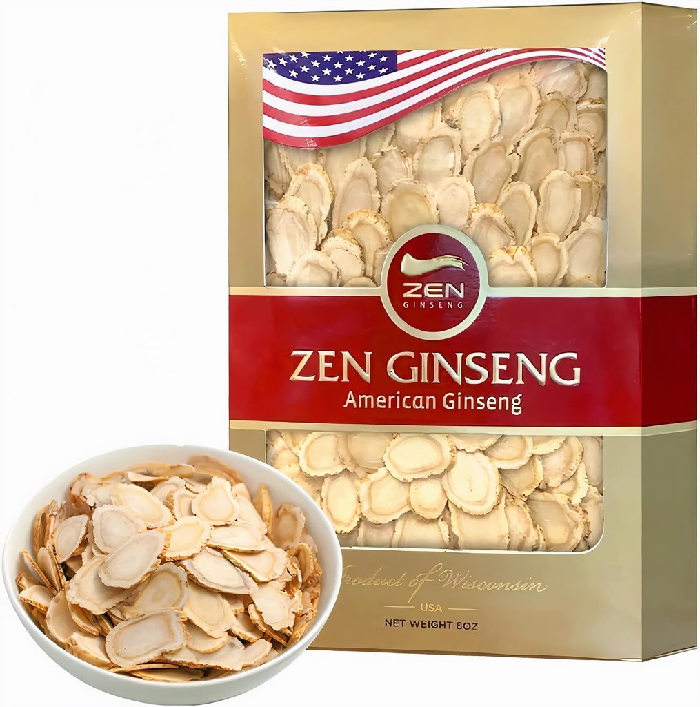 Zen American Wisconsin Ginseng Slices - Ulepszona Energia, Wydajność, & Mental Health for Men & Women (8oz. Pole)