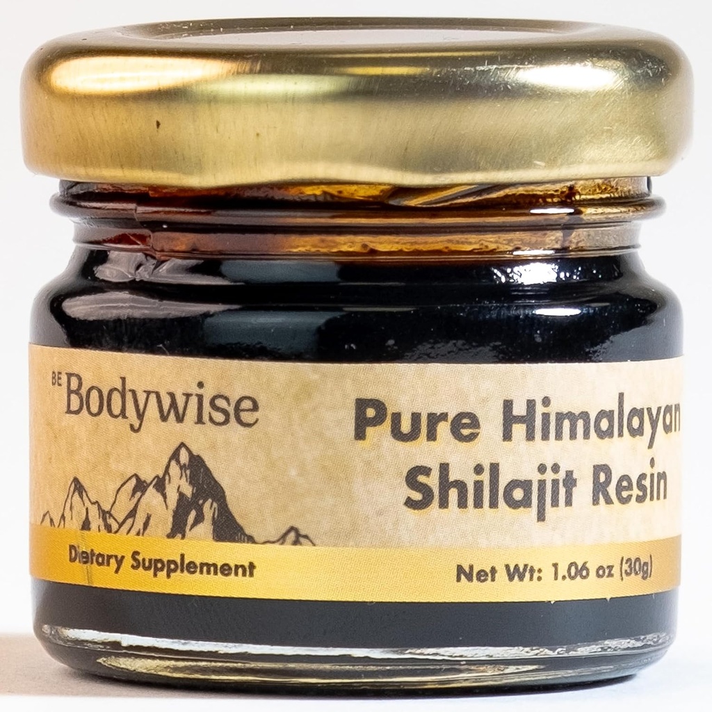 Bądź Bodywise Pure Himalayan Shilajit Resin I 600 mg I 75% + Fulvic Acid & 85 + Ślad minerałów 124; Zero Sugar I Lab Tested I Heavy Metal Free I 100% Autentyczne i naturalne, Organic I dla mężczyzn i kobiet I 30 gm.