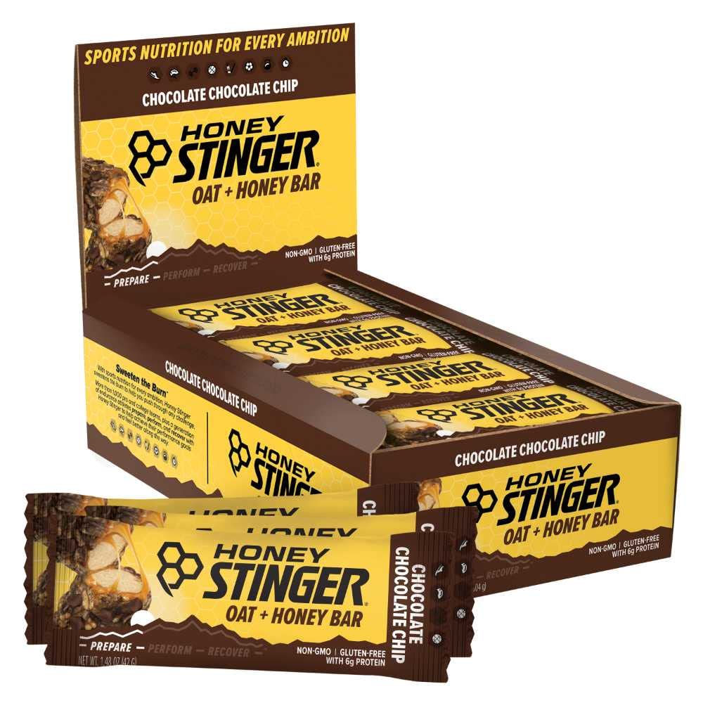 Miód Stinger Oat + Honey Bar, Czekolada Chocolate Chip, Energia Packed Food do przygotowania do ćwiczeń, Wytrzymałość i wydajność, Sports Nutrition Snack Bar, Wstępny trening, Białko, Gluten Free, Pudełko 12