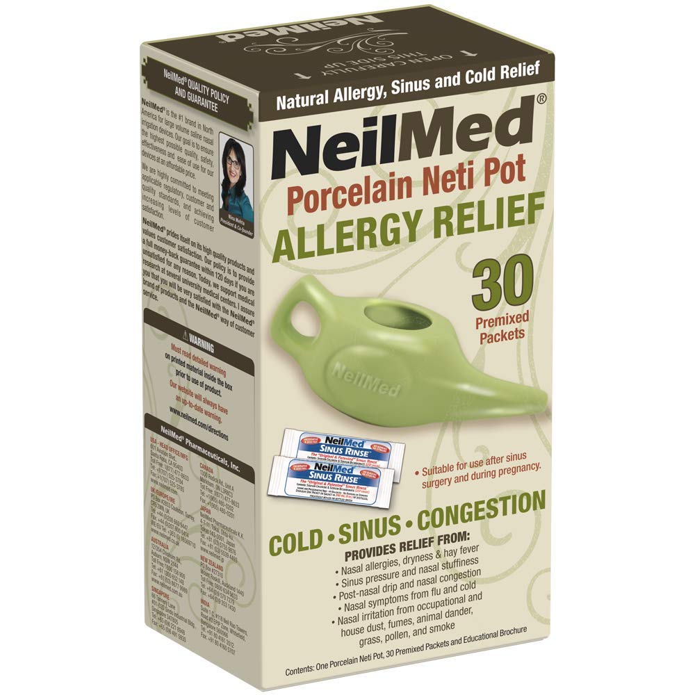 NeilMed Classic Porcelana Neti Pot Green z 30 pakietów premiowanych