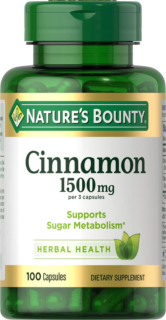 Kapsułki cynamonowe, Suplement ziołowy, Wspiera metabolizm cukru, 1500mg, 100 Kapsułek