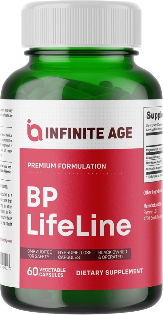 Nieskończony wiek BP Kapsułki lifeline, 60 Hrabia - Heart Health Supplement with Grapeseed Extract, Nattokinase, Quercetin i Magnez - Made in USA