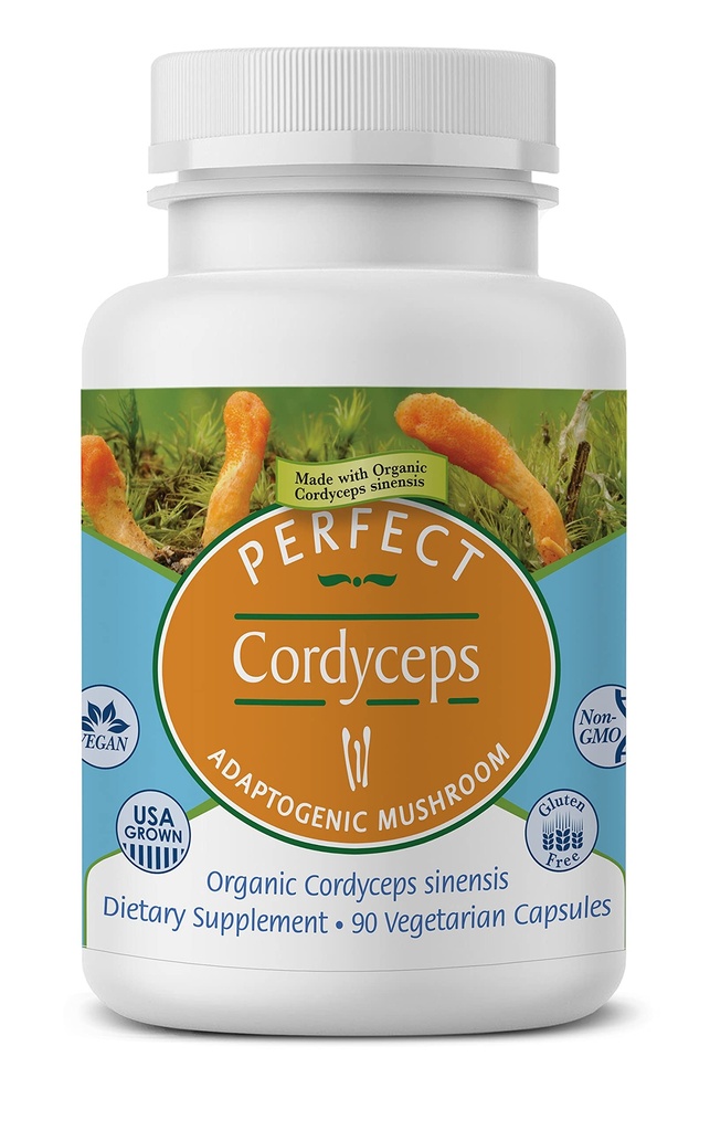 Perfect Supplements - Perfect Cordyceps - 90 Kapsułki roślinne - Organiczny suplement Ziołowy - Zwiększa energię, wytrzymałość i wytrzymałość