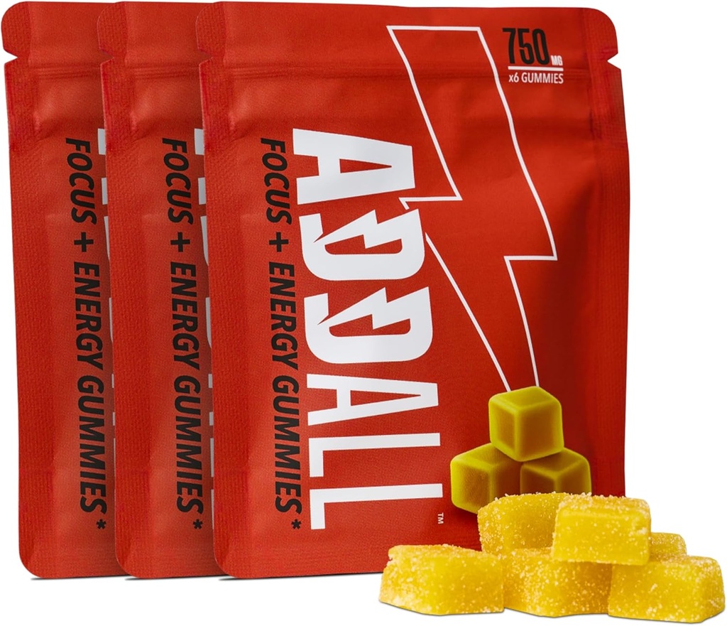 Addall Focus & Energy Gummies 750mg (3 pack) # 1 Efektywna alternatywna suplementacja mózgu Supplement Substitute Pills Nootropic & Energy British 124; No Crash British 124; Science Backed Formula 124; USA Made