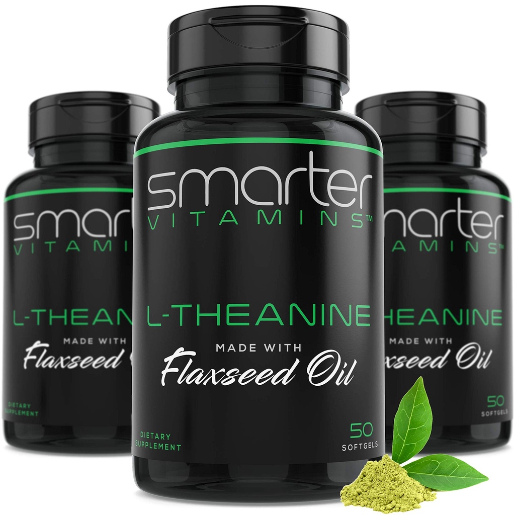 (3 Pack) Inteligentniejszy L-Theanine 250 mg Suplement, w oleju z nasion oleistych niezmodyfikowanych genetycznie, 150 Softgels płynnych