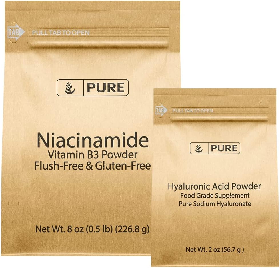 PURE ORIGINAL INGREDIENTS Niacinamide & Hyaluronic Acid Bundle, Water Soluble, Fine Powder