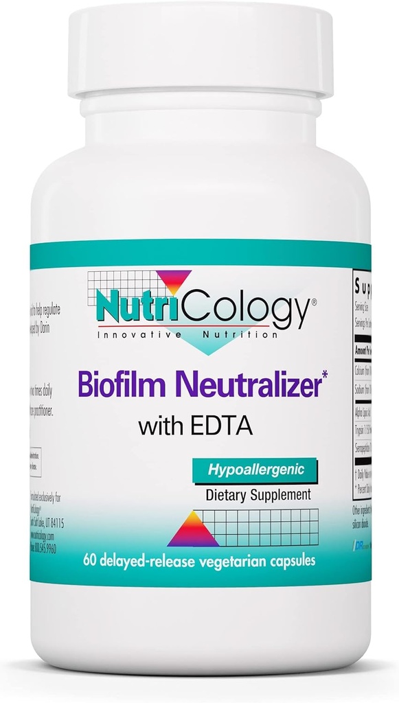 Nutricology Neutralizator biofilmu - Biofilma Defense, Suplement EDTA, Enzymy proteolityczne, Serrapeptaza, Kapsułki wegetariańskie - 60