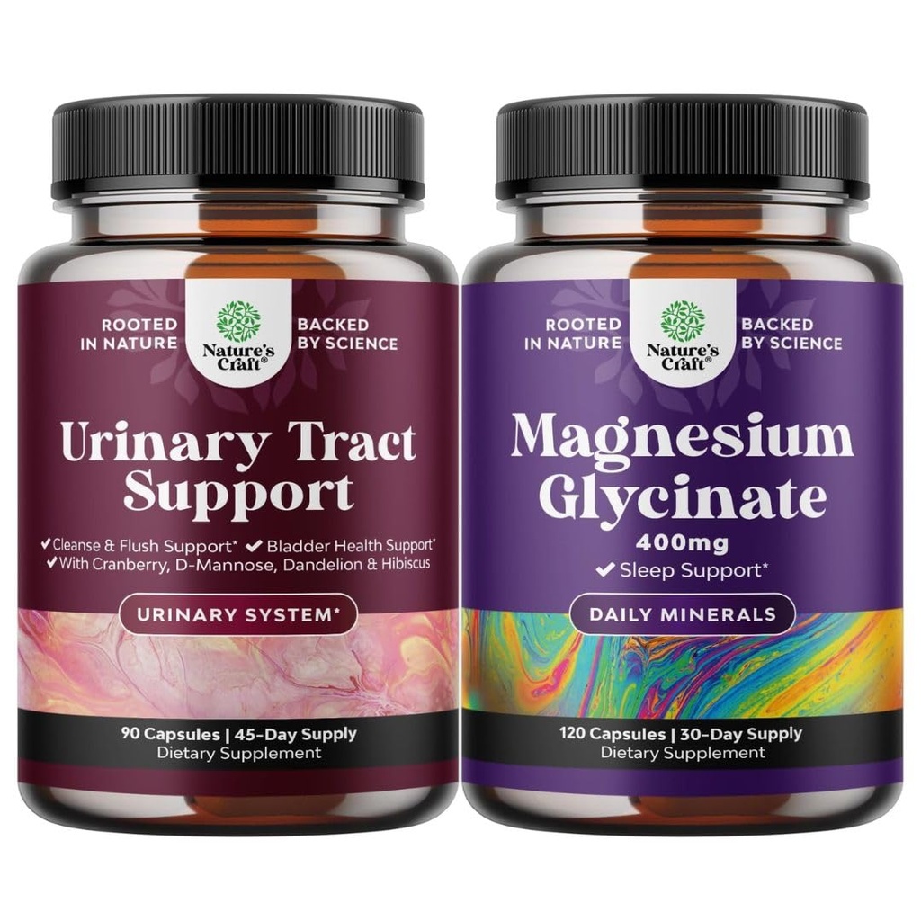Zestaw D Kapsułki mannozowe do stosowania w moczu Tract Health dla kobiet szybko działających Super skoncentrowana żurawinka 90ct i czysty glicynian magnezu 400mg na porcję do snu i relaksacji nastroju