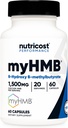 Nutricost myHMB Kapsułki 1,500MG Wapnia HMB Na Podawanie, 60 Kapsułki, 20 Słupki - Performance Line, Wapnia B- Hydroxy B- Metylomaślan Monowodny