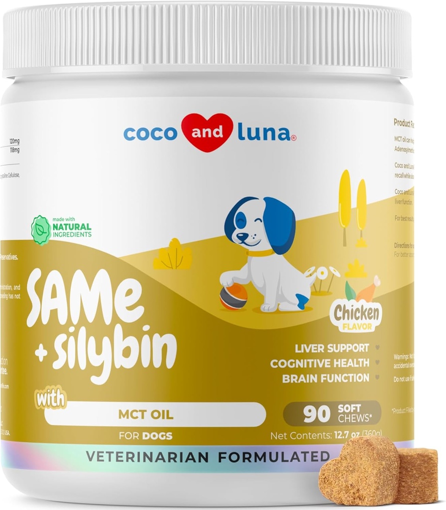 Podobnie dla psów - 90 Soft Chews - S- Adenozyl- L- Metionine, Suplement Wątroby - Zdrowie mózgu, Promotes Cognitive Support, Liver Support (Same & Silybin Soft Chews)