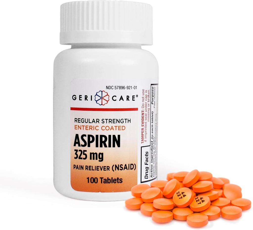 Enternal Coated Aspirin Tablets 325mg (100 Count) by GeriCare- NSAID Pain Reliever & Fever Reducer Coated Aspirin for Adults - Regularna siła Aspiryna dla bólu głowy Zapalenie stawów Menstrual & Ból mięśni