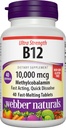 Webber Naturals Witamina B12 10 000 µg, Ultra Siła, 40 Hrabia, Szybko rozpuszczalne tabletki, Suplement witaminy Wsparcie dla metabolizmu energii, Immune i Heart Health, Wegan Formuła