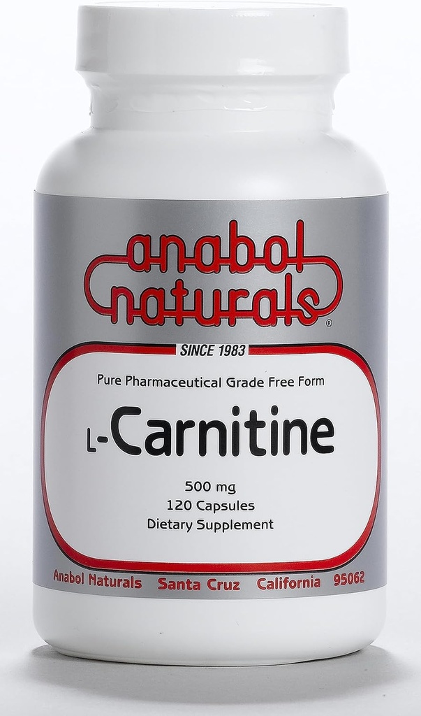 Anabol Naturals L- Carnitine 120 Capsules- 500mg Pure L- Carnitine Per Capsule, 120 Servings