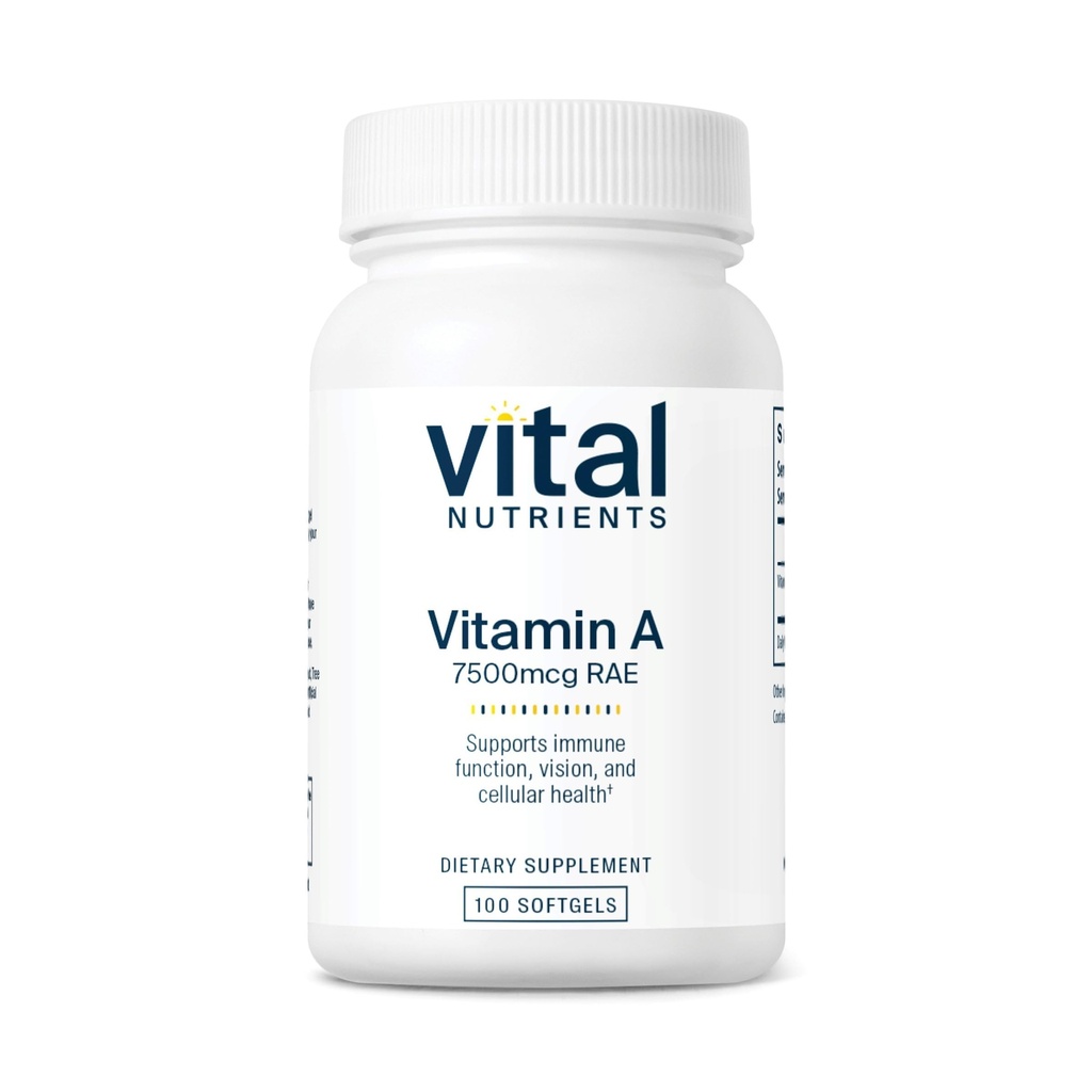Vital Nutrigents Witamina A 7500mcg RAE 124; Witamina A Suplement do funkcji immunologicznych, Wizja, Skóra i Zdrowie komórkowe 124; Gluten, Dairy, Soy Free 124; Non-GMO Equipment 124; 100 Kapsułki