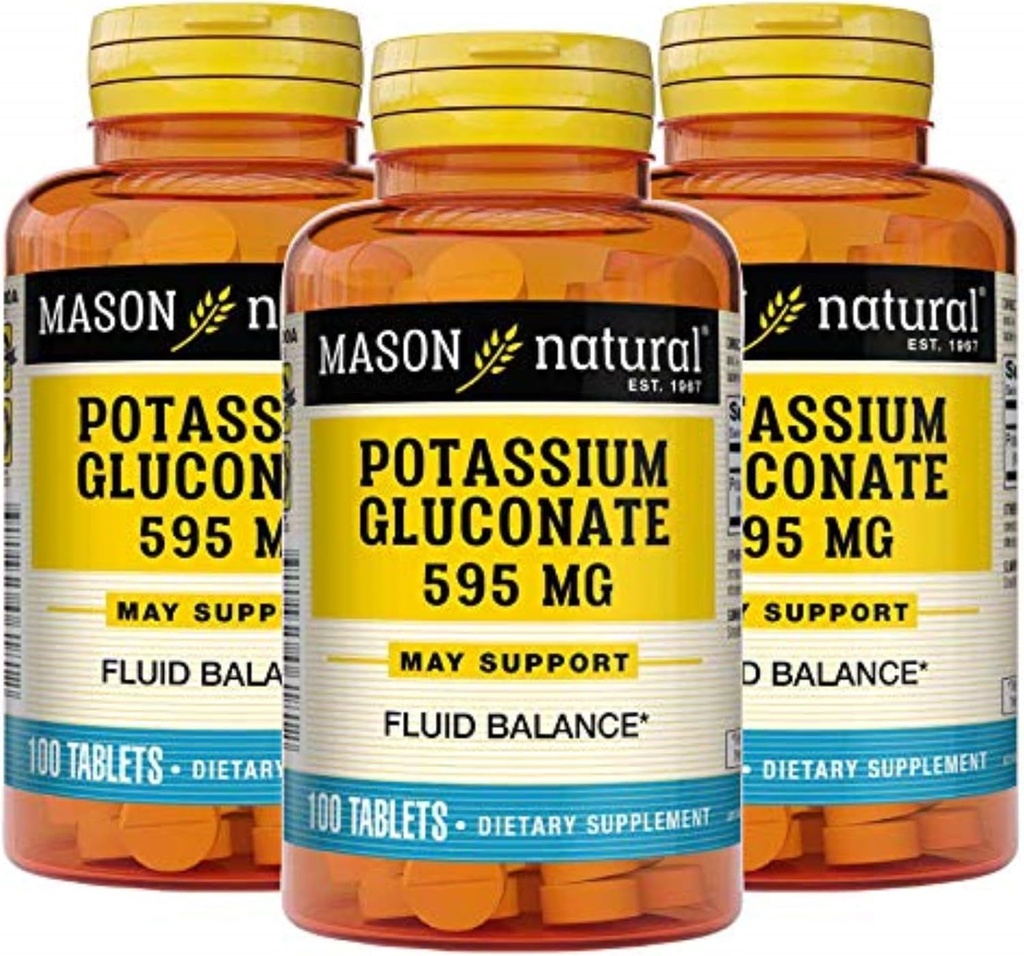 Mason Naturalny Glukonian potasu 595 mg, 300 Day Supply, 100 Tabletki (Opakowanie po 3)