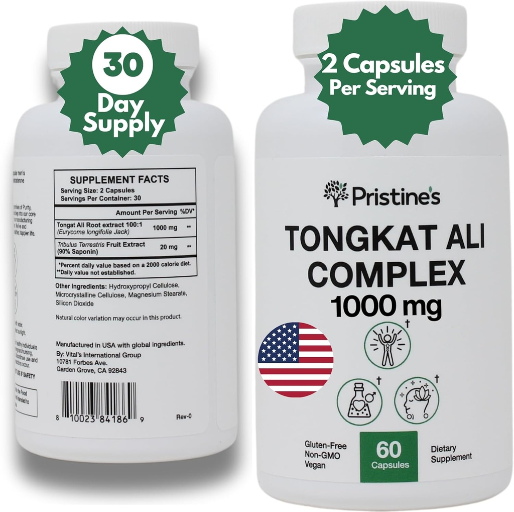 Tongkat Ali 1000MG Extract Supplement -30 Day Supply - Athletic Performance Support - Natural Aphrodisiac, Testosteron & Immunity Supplement - Silne korzyści przeciwutleniające