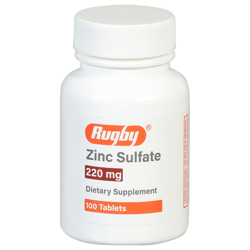 Rugby Cynk Siarczan 220 mg Tabletki - Wyprodukowany z siarczanu cynku Heptahydrat - Suplement diety - 100 Liczba (1 opakowanie)