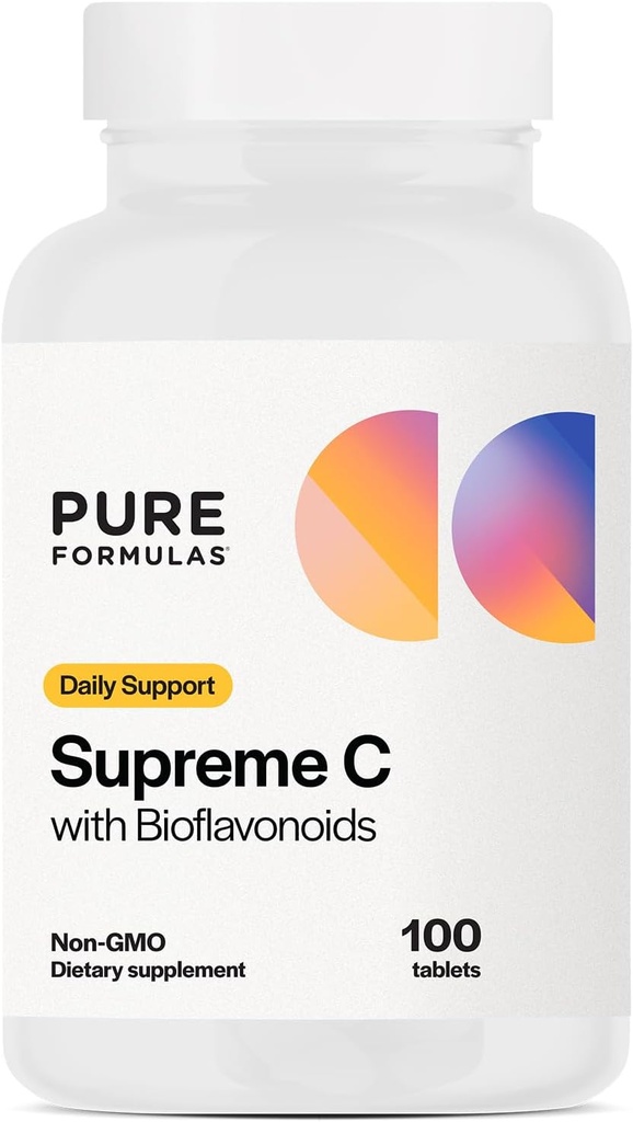 PureFormationas Supreme C with Bioflavonoids - 100 Tablets Yellow 124; 1000 mg Witamina C, Citrus Bioflavonoids Complex, Rose HIPS Yellow 124; Immune Support & Antioksydant Boost Yellow 124; Allergen- Free