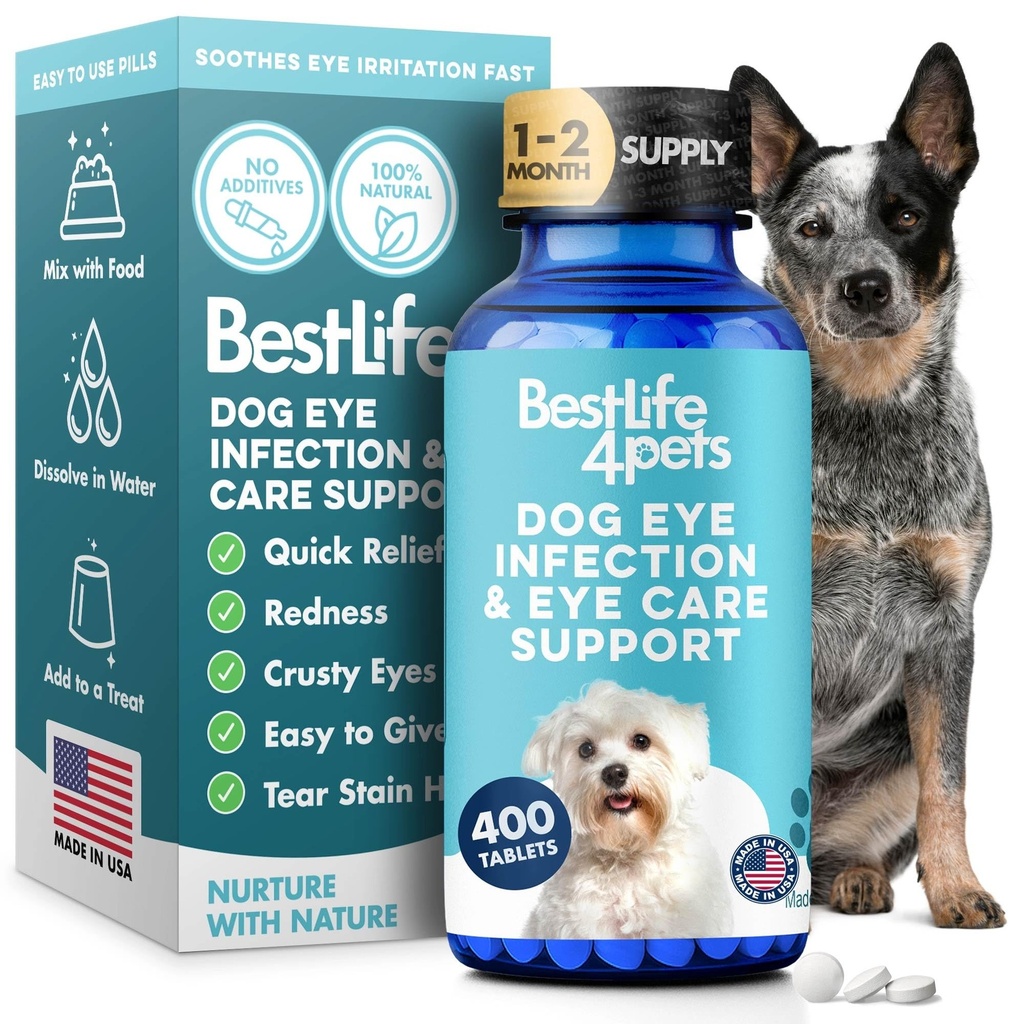 Dog Eye Infection & Eye Care Supplements, Natural Relief from Conjunctivitis, Opuchlizna, Plamy łzowe, Suche Oczy i Absolutorium, Łatwy w użyciu, Koniec walki z psami krople, 400 małych tabletek