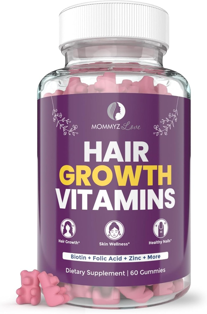 Mommyz Love Biotin Gummies 5000mcg do wzrostu włosów i skóry promienistej podczas okresu odzyskiwania i dostosowania Partum - Post Partum witaminy z folianem