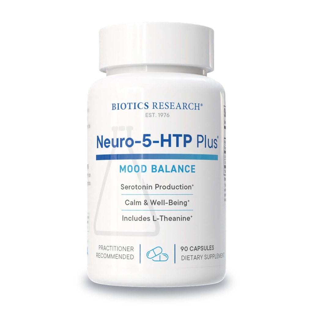 Biotics Research Neuro 5 HTP Plus Neurological Support, Calm Brain Activity, Zdrowe wzorce snu, Ogólny zmysł Well- Being, Promotes Relaxation, Serotonin Prekursor, L Theanine, 90 Kapsułki