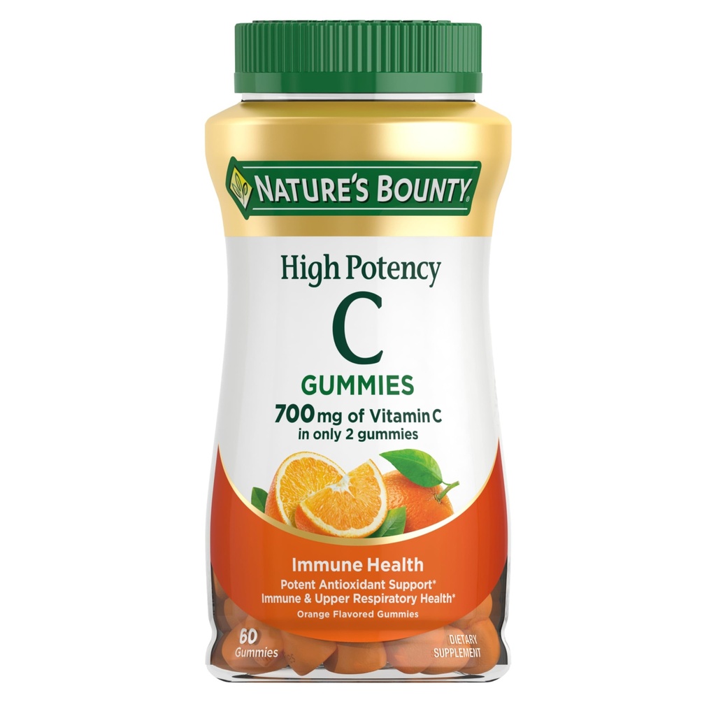 Nature 's Bounty Witamina C Gummies 700mg, Wysoka moc Witamina C Gummies do żucia dla dorosłych, Suplement immunologiczny, Suplement diety, Flavor pomarańczowy, 60 Ct