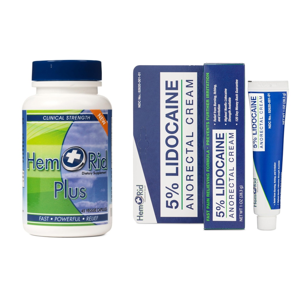 HemRid Plus & Lidokaina Cream Bundle: Kompleksowa opieka nad hemoroidami dyscomfort, Wykonane w USA