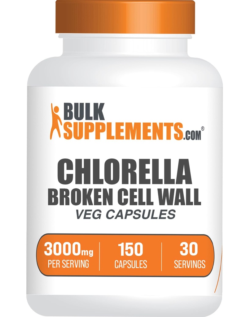 BulkSupplements.com Kapsułki Chlorella - Broken Cell Wall, Chlorella Supplement - Superfood Supplement, Vegan & Gluten Free, 5 Kapsułki na Serving, 150 Hrabia (Pack of 1)