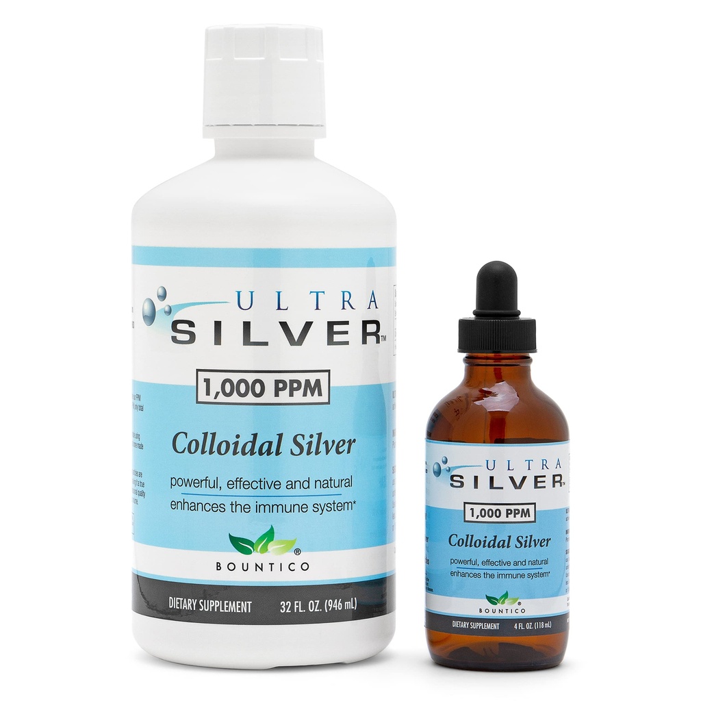 Ultra Silver ® Colloidalne srebro 124; 1000 PPM, 32 Oz (946ml) 124; Suplement mineralny DEV124; Prawdziwe Colloidalne srebro - 4 Oz Butelka kroplomierzem (Pusty) Zawarte do rozpuszczania!