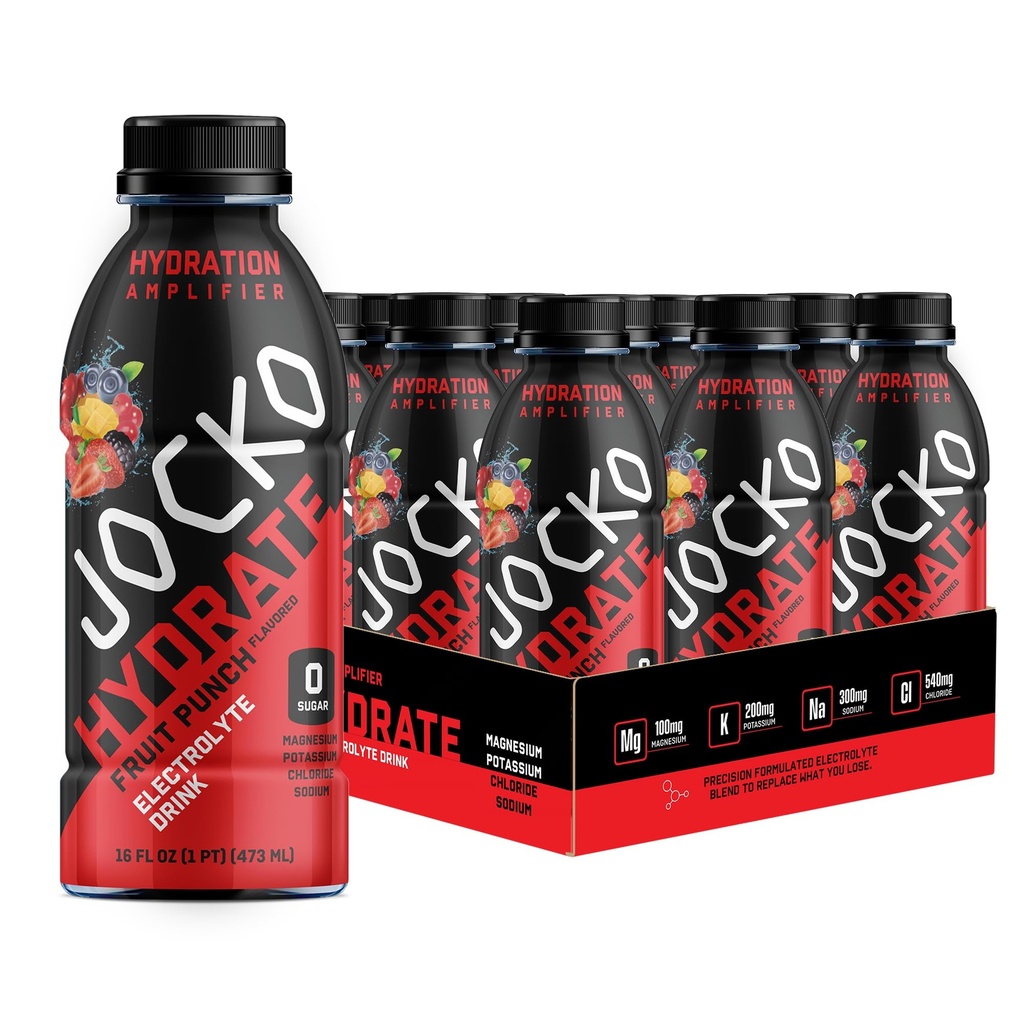 Jocko Paliwo Hydrate Drinki Electrolyte - Sportowe Drink Hydration Amplifier, Thirst Quencher - Naukowo opracowany Electrolyte Blend Fruit Punch Flavor 16 Oz (12 Pack)